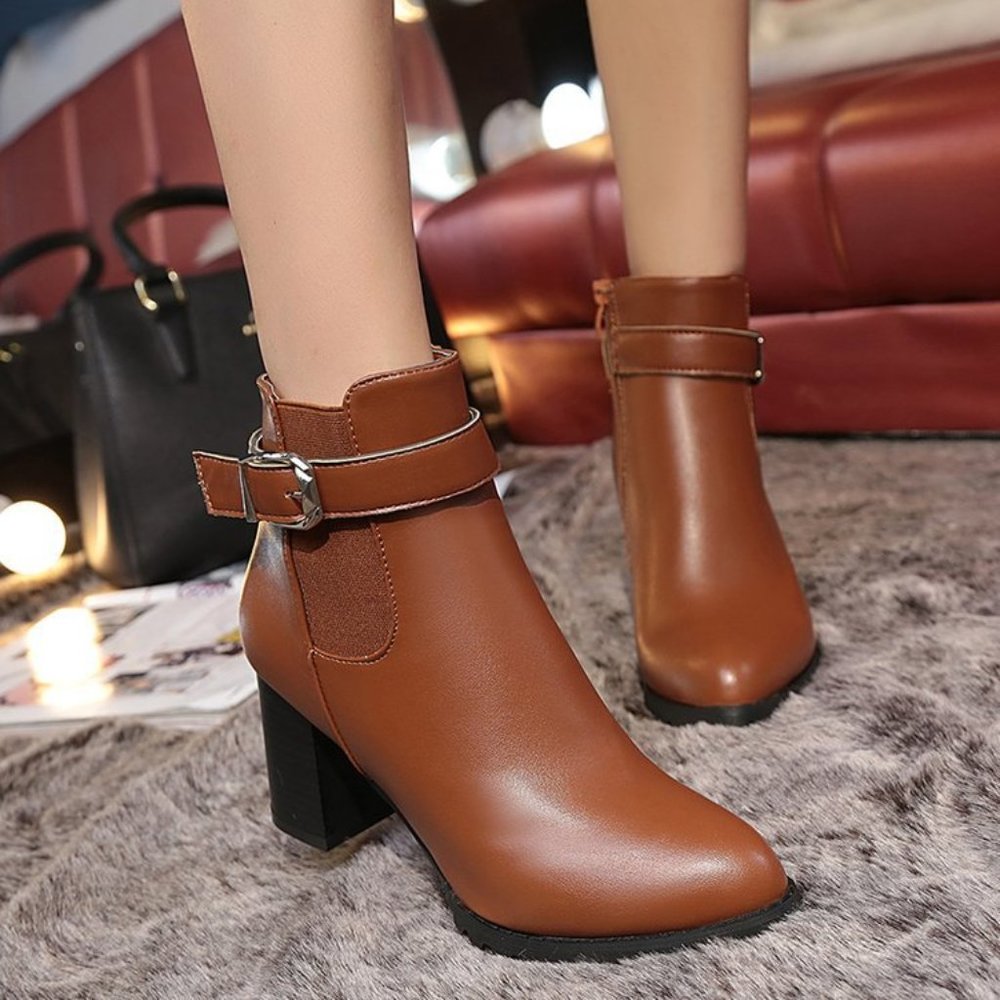 Martin boots new side zip short boots chunky heels
